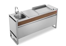 Table de cuisson avec plancha électrique en inox et évier Oasi 183C 