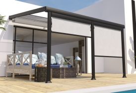 store latéral en textilène sur pergola adossée Athezza