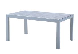 table de jardin en aluminium blanc avec plateau effet bois