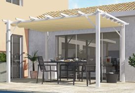 Tonnelle en aluminium blanche avec toile en polyester écru