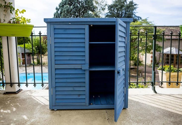 Armoire de Jardin en Bois Lasuré Bleu 87 x 46,5 x 95 cm