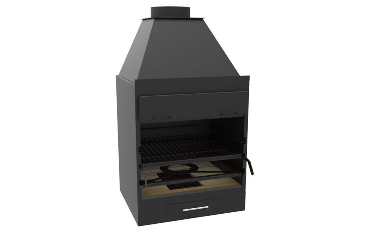Barbecue Charbon et Bois à Poser ou Encastrer BF-60 Acier 62,5 x 55 cm