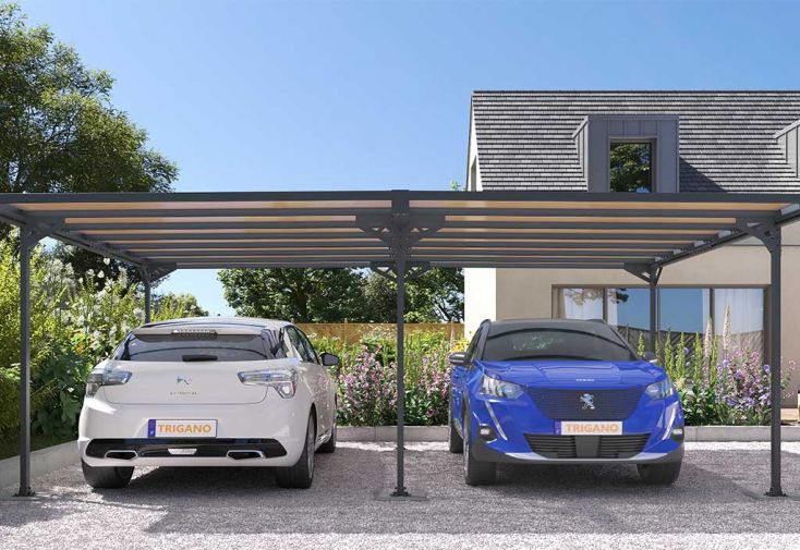Carport Double en Aluminium et Polycarbonate Mistral 30 m²
