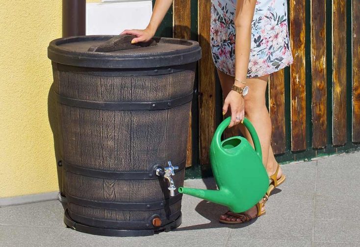 Cuve de Récupération d’Eau de Pluie 130 L Tonneau Imitation Bois