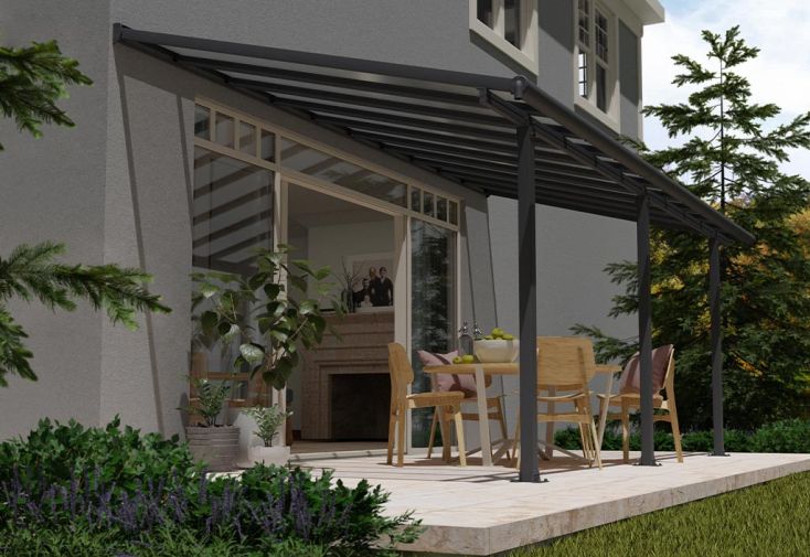 Pergola aluminium et polycarbonate adossée Olympia Palram - Canopia gris anthracite