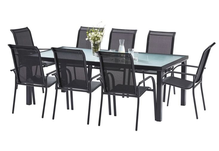 Salon de Jardin BlackSun en Alu et Verre Trempé : Table + 8 Fauteuils