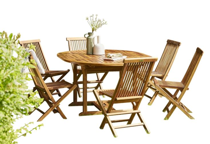 Salon de jardin en bois de teck – 1 table 170 cm et 6 chaises