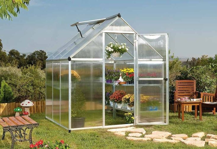 Serre de jardin polycarbonate aluminium gris 2 x 2 m – Mythos 6x6