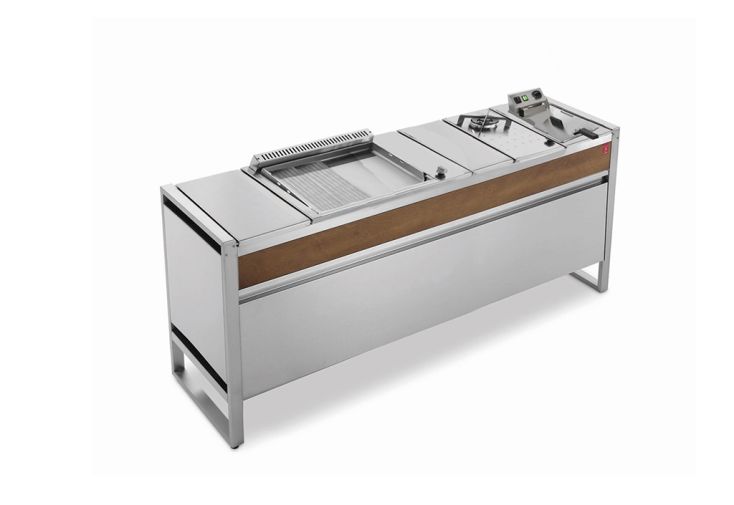 Table de cuisson en inox avec plancha à gaz + feu à gaz + friteuse Oasi 205C