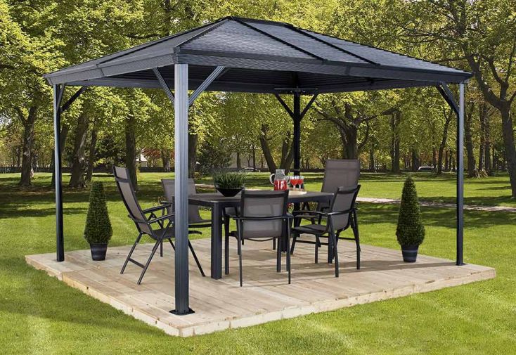 Tonnelle en aluminium et acier galvanisé Ventura anthracite 8,76 m²