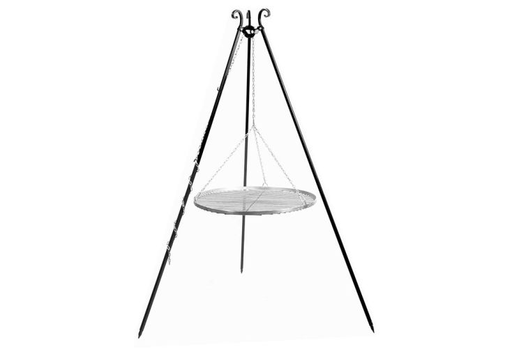 Trépied 180 cm et Grille de Cuisson Ronde Acier Inox pour Braséro